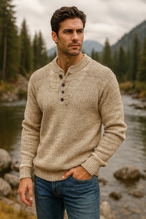 Midwest Traders Other - Vintage Midwest Traders Fisherman Oversized Sweater Henley Cabincore Ski Lodge M